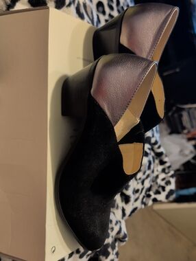 Women's Black Suede and Metallic Heel Ankle Shoes Katey perry